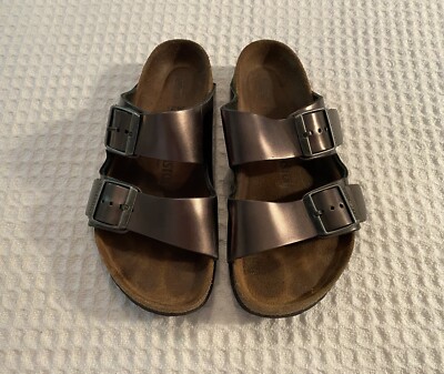 BIRKENSTOCK Arizona Soft Footbed Bronze Metallic Birko-Flor Sandals 37 