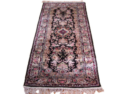 6 ft Black Traditional Style Runner 3x6 in Aubusson Hand-knotted Carpet Rug