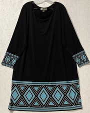 Michael Kors Long-Sleeve Printed Dress Black & Blue Size 3X