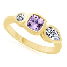 1 Ct Amethyst  White Topaz Three Stone Band Ring 14k Yellow Gold Plated Silver