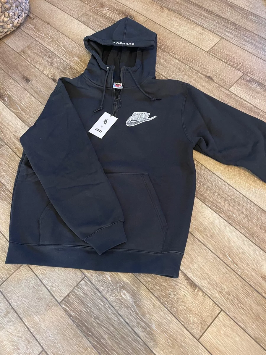 Neuf avec étiquettes sweat-shirt à capuche Supreme Nike demi zippé noir M  moyen