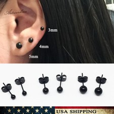 3/4/5mm Round Solid Ball Bead Stainless Steel Men Women Ear Stud Earrings