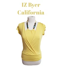 IZ Byer California Yellow Multiple Bead Neck Tie Blouse For Women Size M