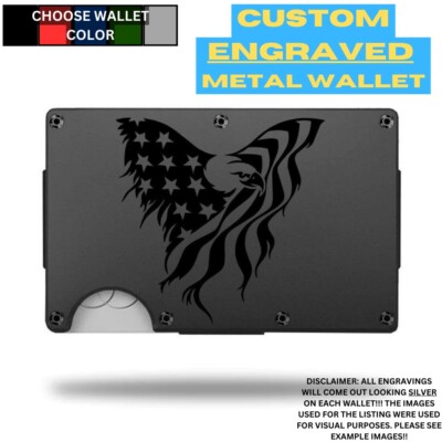 Bald Eagle, American Flag Custom Laser Engraved Onto An Aluminum Wallet