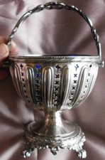 Sucrier panier Métal Argenté Napoléon III   Verrine Cristal Bleu  Victor SAGLIER