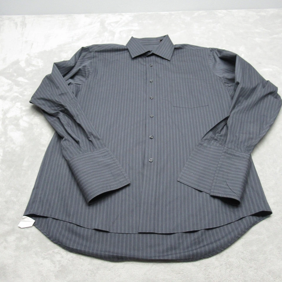 Donald J Trump Dress Shirt Men Medium Gray Stripe Pocket French Cuff Regular Fit - Image 2 of 4