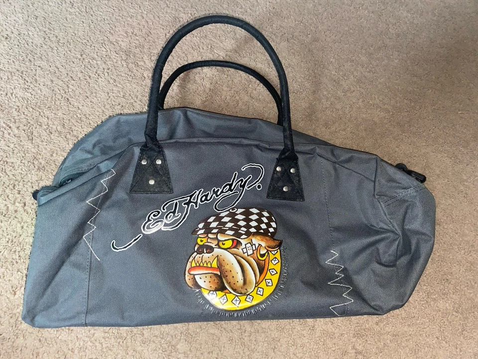 Bolso de lona Ed Hardy gráfico Bulldog Love Kills Slowly gimnasio 2 asas Foto 2 de 4