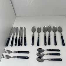 Wesley Forge Estia Stainless Flatware LOT of 17 Riveted Black Handles Korea