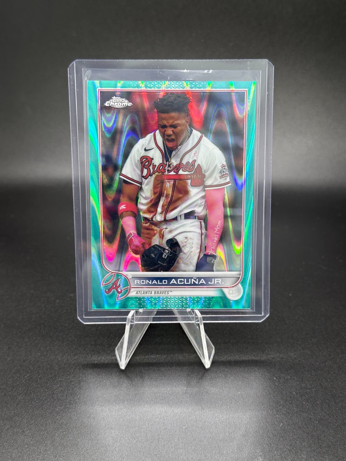 2022 Topps Chrome Ronald Acuna Jr Aqua Raywave Refractor /199 #165