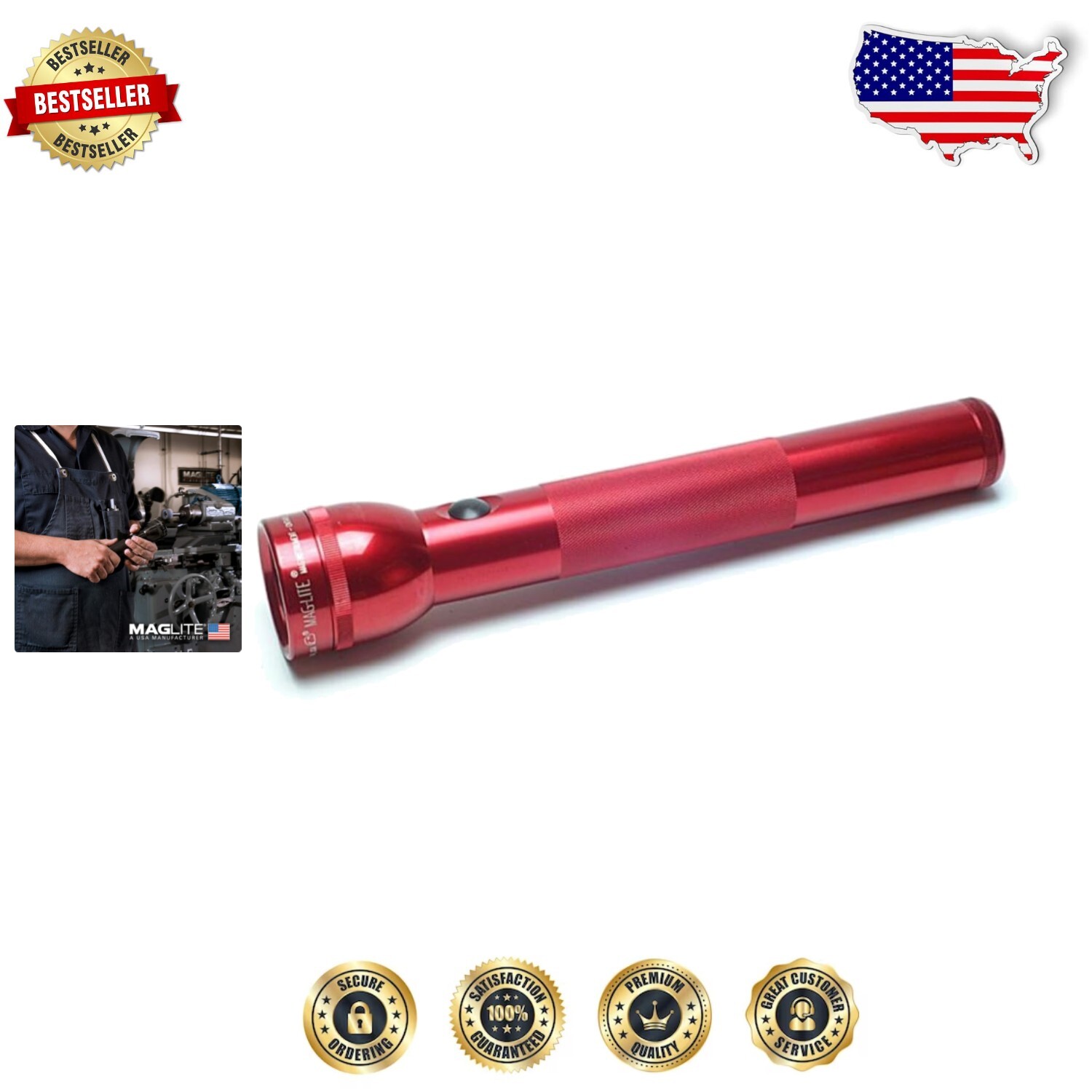 High-Performance Red Flashlight - 45 Lumens, Perfect for Camping and Hiking