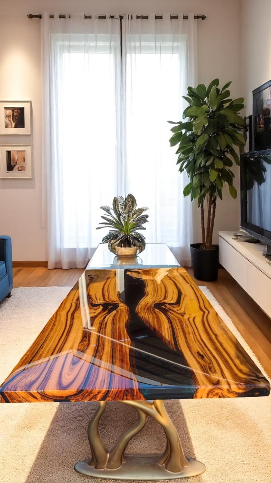 48-Inch Custom Live Edge Epoxy Wood Table for Hotel Decor-image