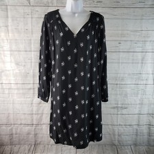 Old Navy Womens Dress Sz Medium Black White Floral Long Sleeve V-Neck Rayon