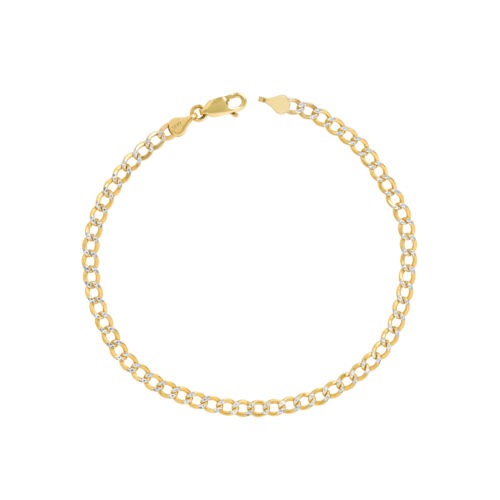 14K Yellow Gold Mens 3.5mm Diamond Cut White Pave Cuban Curb Chain Bracelet 9" - 第 1/8 張圖片