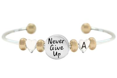 Custom Never Give Up Two Tone Gold Silver Cuff Bracelet Jewelry Choose Initial