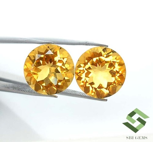 Certified Natural Citrine Round Cut Pair 12 mm 10.79 Cts Faceted Loose Gemstones - Picture 1 of 8