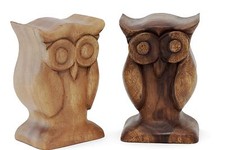 Image of Wooden Owl Ornament Figure 8" Fat Owl Hand Carved Acacia. Choice of 2 colours