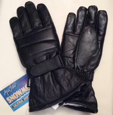 Auclair Men's Cow Grain Leather Snowmobile Gloves, Polyester-lined, Black  S