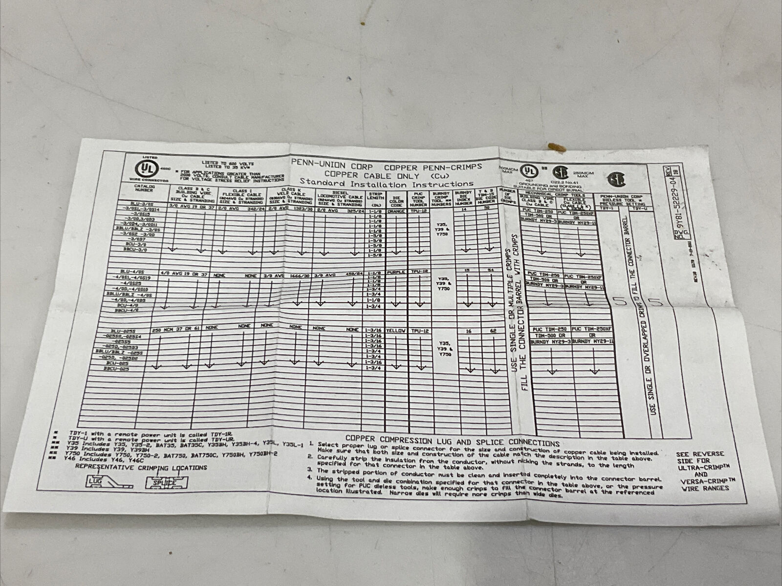 PENN-UNION CORP BLU-3/0 B-14 LUG COMPRESSION 3/8” 1 HOLE ORANGE LOT OF 16 373