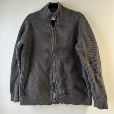 LL Bean Waffle Knit Full Zip Sweater Mens M Tall Charcoal Organic Cotton