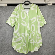 New Collection Made in Italy Print Tunic Top Women's Medium Green White V Neck
