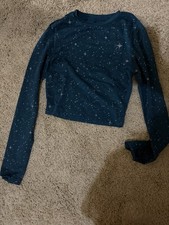 Nike Dri-FIT Women's S Blue Star Cropped Long Sleeve Crew Neck Slim Top