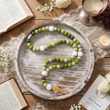Silicone Baby Rosary Baptism Gift God Bless First Cross Communion Green Square
