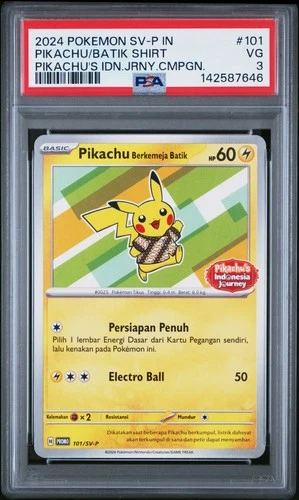 2024 POKEMON INDONESIAN SV-P PROMO #101 PIKACHU IN BATIK SHIRT PSA 3