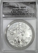 2016 1oz Silver American Silver Eagle ANACS MS70 97.42 per troy oz