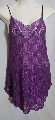 Vintage Night Magic Cinema Purple Etoile Lace Nightgown Size Medium 