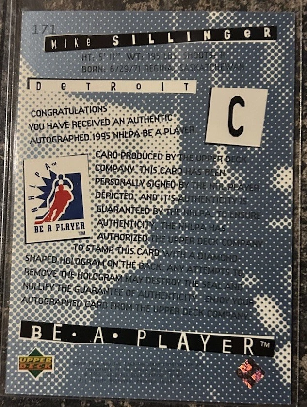 1994-95 Upper Deck Be a Player Signatures Mike Sillinger #171 Autographs Auto - Image 2 of 2