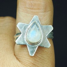 Natural Rainbow Moonstone Gemstone Handmade 925 Sterling Silver Ring Size-8.5 US
