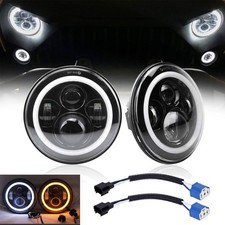 Approved 7inch Round Headlight High Low Beam With Halo Angle Eyes White