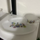 1950's Federal Glass Company Milk Glass Chalet Snack Set Plate & Cup Vintage