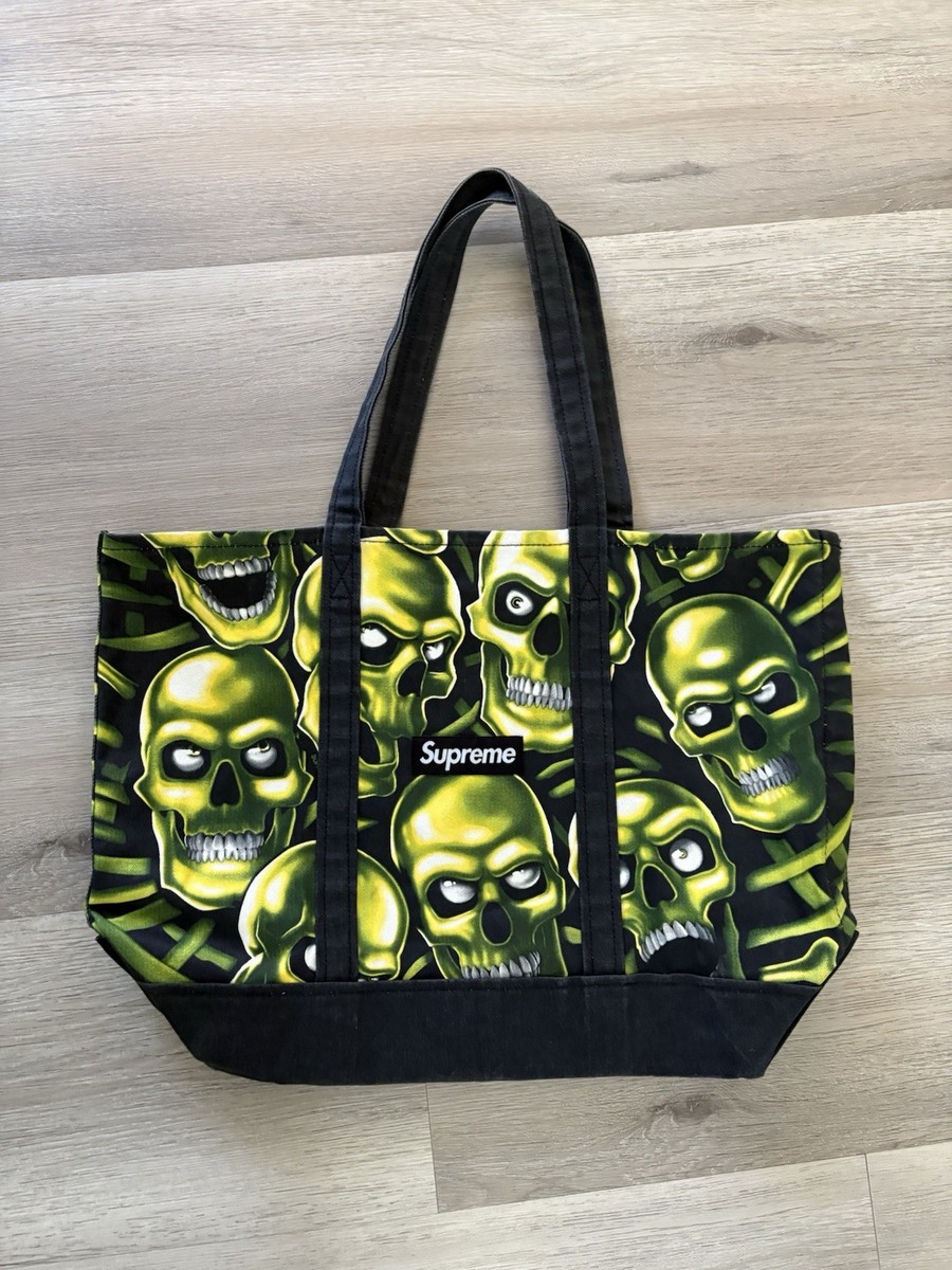 MINT Supreme Skull Pile Denim Tote Bag SS18 Backpack Black Green