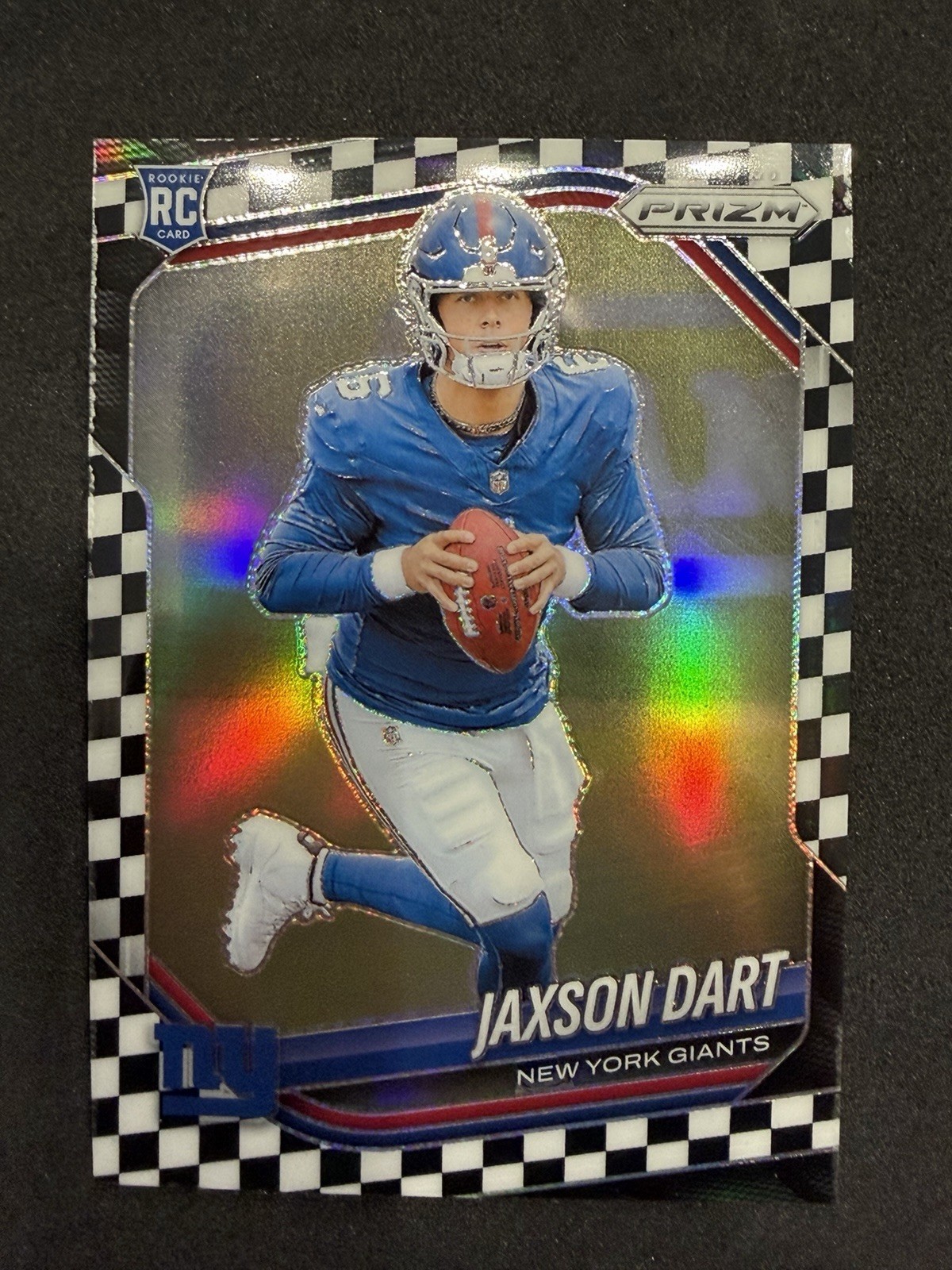 Panini 2025 Prizm Football Jaxson Dart Rookie Black & White Checker #332 Giants