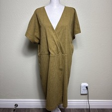 Madewell Dress Size 2X Dolman Sleeve #M9235 Olive Faux Wrap V-Neck Stretch Boho