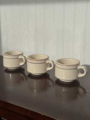 Vintage Coffee Cups Sterling Brand China Restaurant Ware White W/Stripes (3)