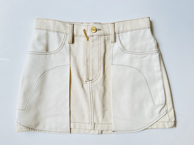 DION LEE $800 Stunning Skirt, Cream Denim, Size AU8, Gold Detail BRAND NEW