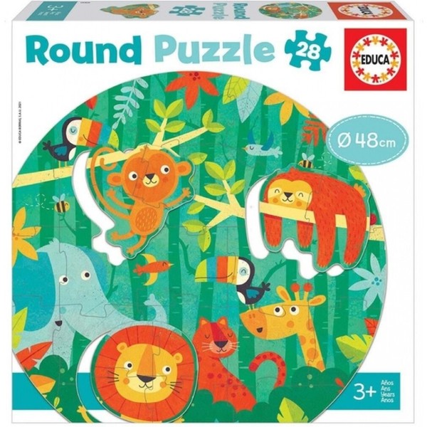 Educa 18906, Dschungel, 28 Teile Rund-Puzzle FüR Kinder Ab 3 Jahren, Tierpuzzle-image
