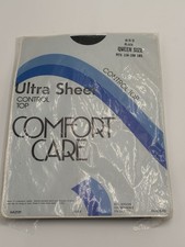 Vtg Nylons Panty Hose Black Queen Size Comfort Care Ultra Sheer Control Top