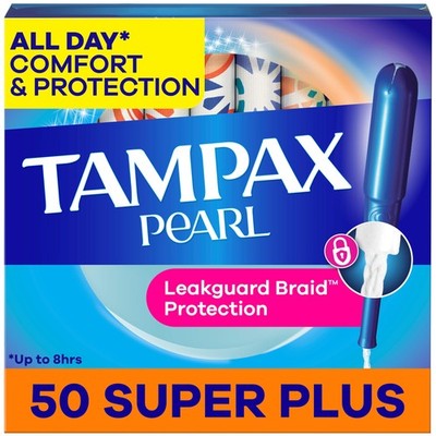 Pearl Tampons for Women, with LeakGuard Braid, Super Plus Absorbency, Unscent...