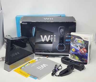 Black Nintendo Wii w/ Box, OEM Black Motion Plus + Mario Galaxy - Match Serial