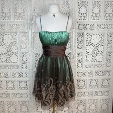 Blondie Nites Green Brown Fairy Core Y2K Tulle Shimmer Formal Homecoming Dress