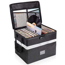 MEBRUDY Vinyl Record Storage Box with Lock, Fireproof Water Resistant Album