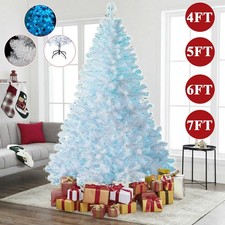 4FT 5FT 6FT 7FT White Bushy Christmas Tree Xmas Decor Metal Stand with Lights