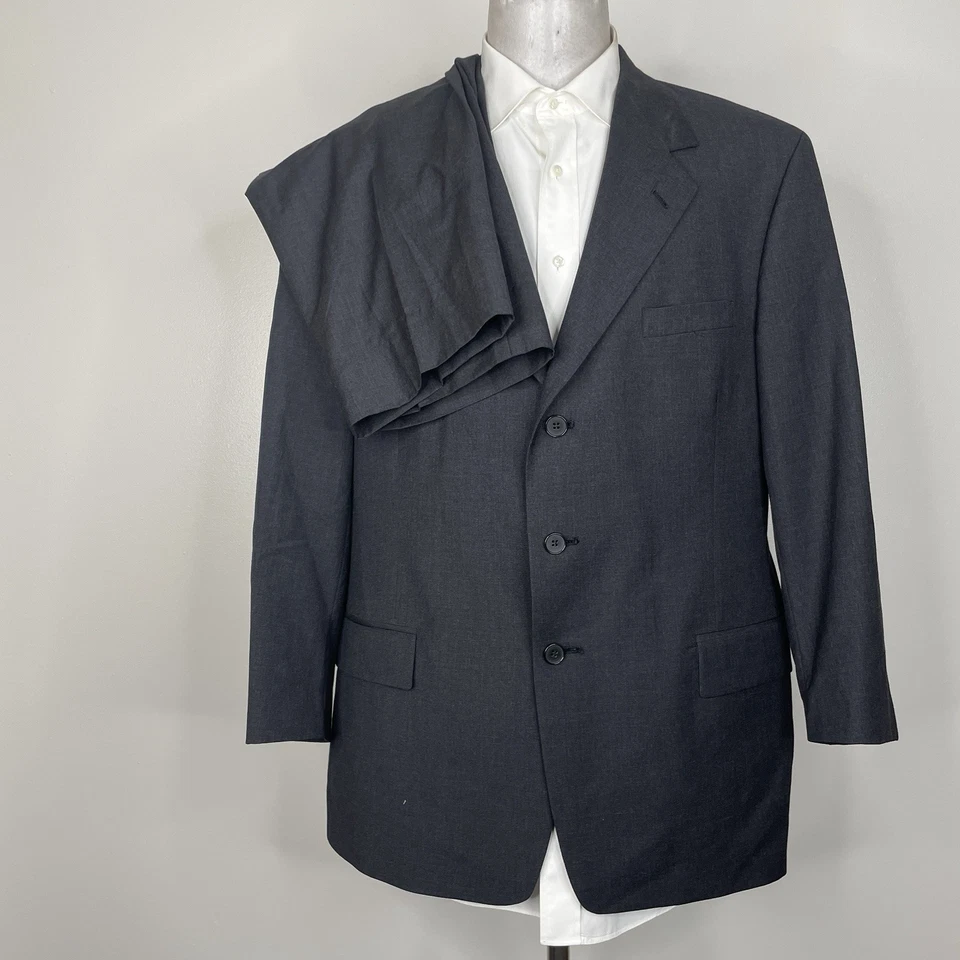 Perry Ellis Portfolio USA Made 2 Piece Suit Mens 44R 38x30 Gray Solid Polyester - Image 2 of 4