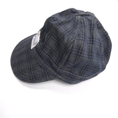 RRL Double RL Embroidered Denim Indigo Blue Plaid Trucker Cap Hat