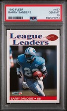 1992 Fleer Football Barry Sanders League Leaders Card PSA 10 Gem Mint #457 a