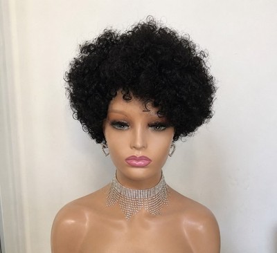 Short Afro Curly Black Color Pixie Cut human hair Wig for African American Women