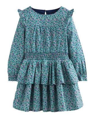 Mini Boden Girls Long Sleeve Tiered Dress Floral Micro Print Cottage SZ 5-6Y